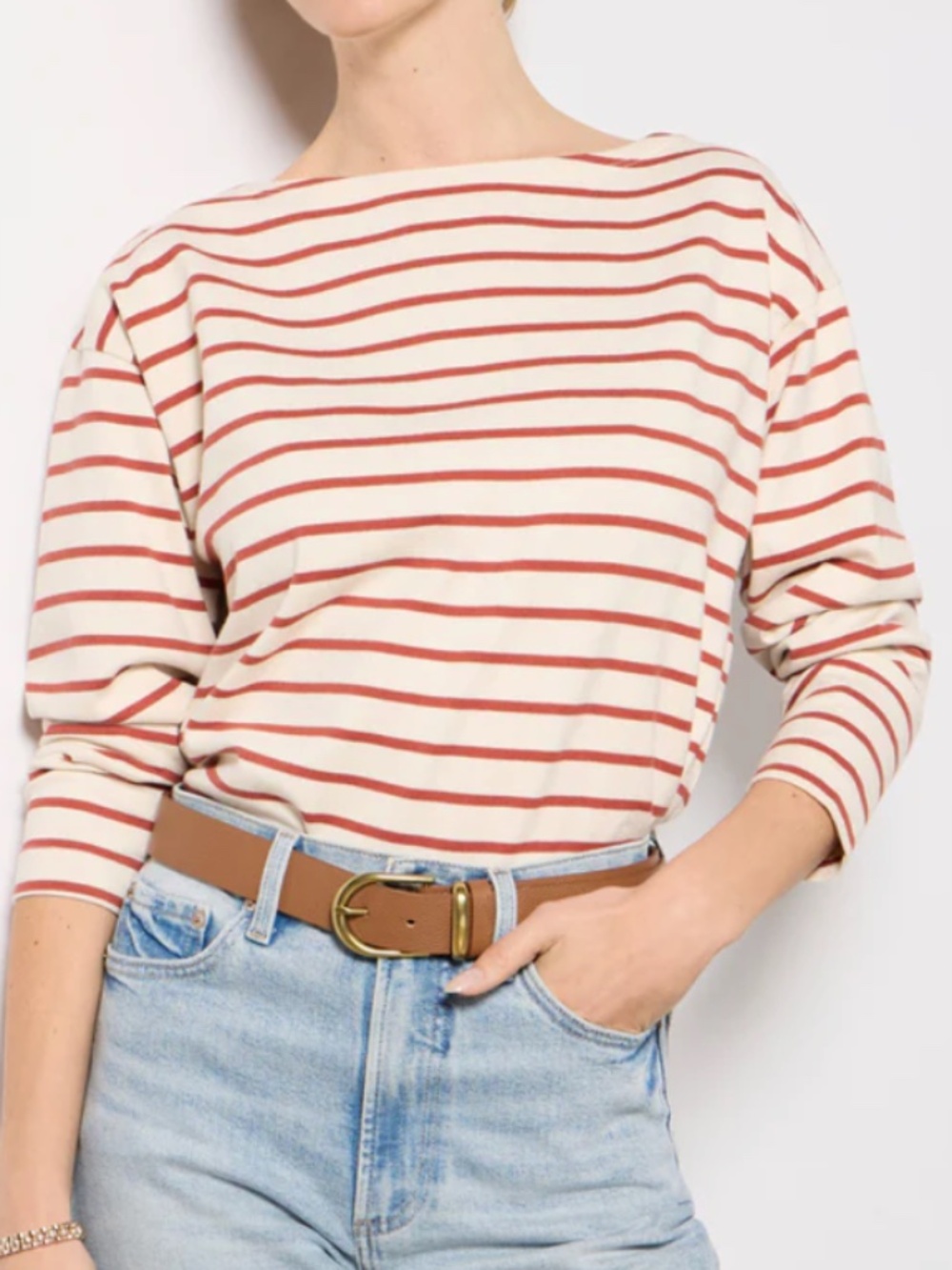 Evereve Faherty Sport Jersey Boatneck Top, Atlanticclaystripe, Size Small